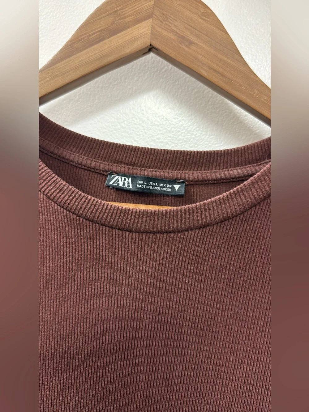 Zara Long-Sleeve Ribbed Bodysuit in Chestnut Brown